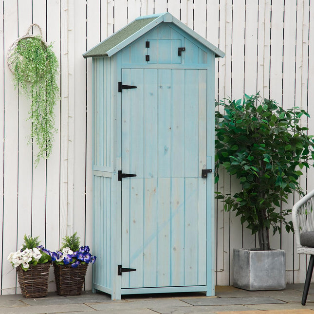 Abri de jardin en bois résistant aux intempéries, 77 x 54 x 179 cm, bleu/vert