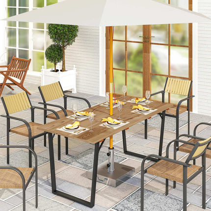 Table de jardin en bois 175x80 cm, table de balcon résistante aux intempéries avec trou pour parasol, table de buffet, table de camping pour 6 personnes, table de patio, table de salle à manger d'extérieur pour jardin, terrasse, balcon, marron |
