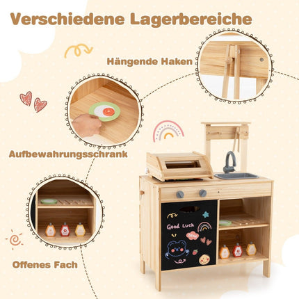 Holzgrill-Spielset mit Spiellebensmitteln, Grillwerkzeugen und Zubehör, Küchenset