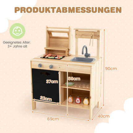 Holzgrill-Spielset mit Spiellebensmitteln, Grillwerkzeugen und Zubehör, Küchenset