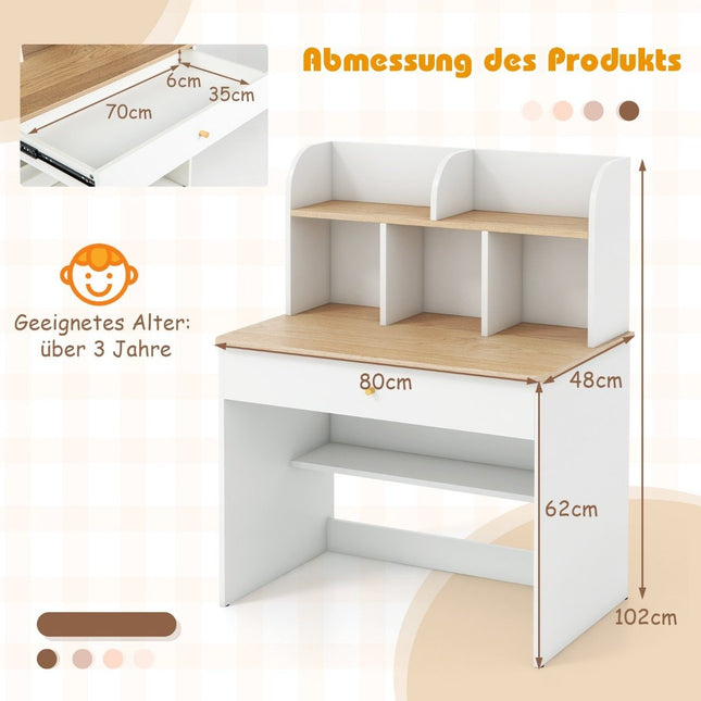Kinderschreibtisch aus Holz mit Schublade und Ablagefach
