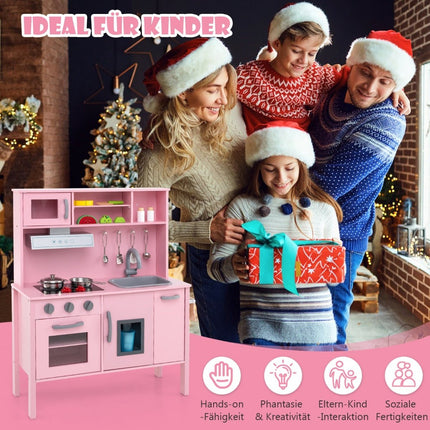 Cuisine en bois pour enfants avec micro-ondes, rose, 72 x 30 x 90 cm
