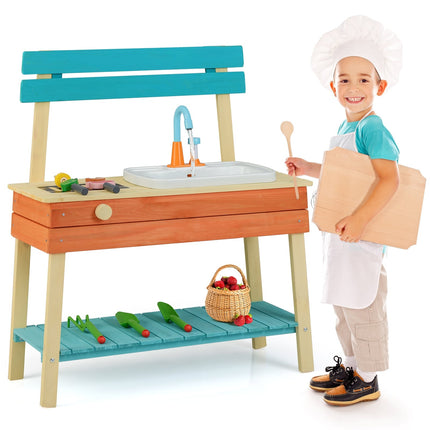 Cuisine de jeu en bois pour enfants avec grill et fontaine à eau