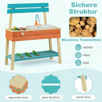 Cuisine de jeu en bois pour enfants avec grill et fontaine à eau