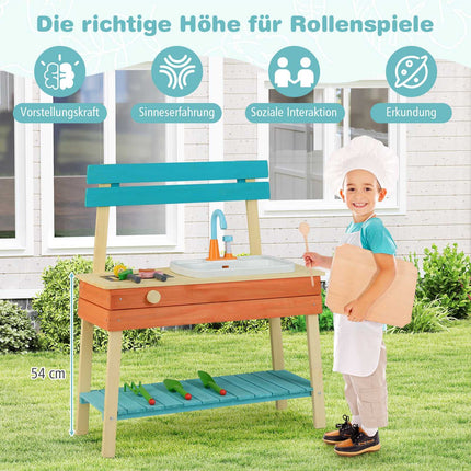 Cuisine de jeu en bois pour enfants avec grill et fontaine à eau