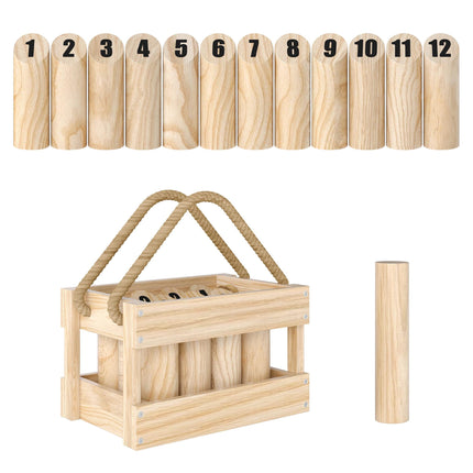 Mölkky Wurfspiel aus Holz – 12 Kegel, 1 Wurfholz, Box