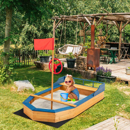 Piratenschiff-Sandkasten aus Holz mit Sitzbank und Flagge, 171x100x130 cm