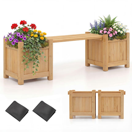 Banc jardinière en bois avec 2 jardinières latérales, finition à l'huile de teck
