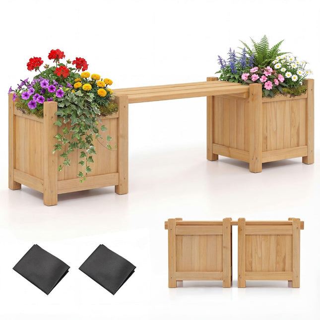 Banc jardinière en bois avec 2 jardinières latérales, finition à l'huile de teck