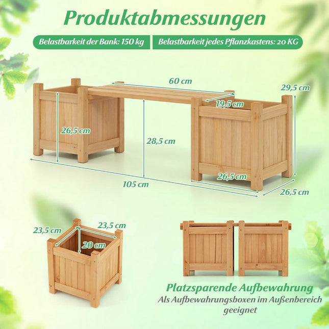 Banc jardinière en bois avec 2 jardinières latérales, finition à l'huile de teck