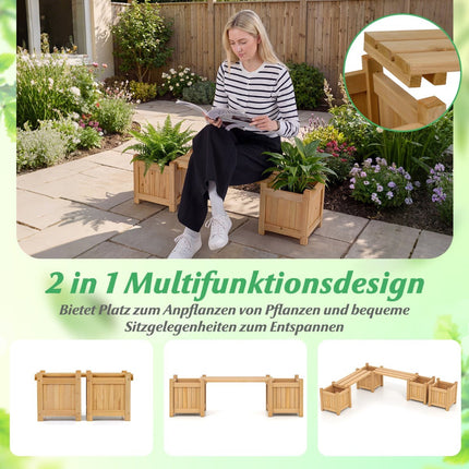 Banc jardinière en bois avec 2 jardinières latérales, finition à l'huile de teck