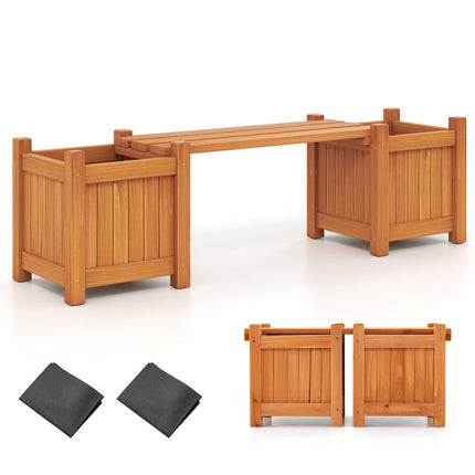 Jardinière en bois avec banc intégré - Bois massif, finition à l'huile de teck