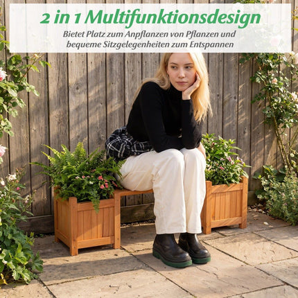 Jardinière en bois avec banc intégré - Bois massif, finition à l'huile de teck