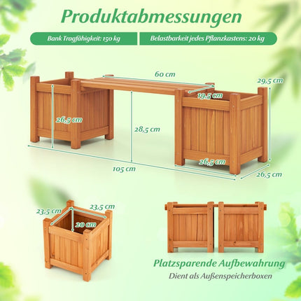 Jardinière en bois avec banc intégré - Bois massif, finition à l'huile de teck