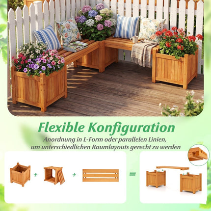 Jardinière en bois avec banc intégré - Bois massif, finition à l'huile de teck