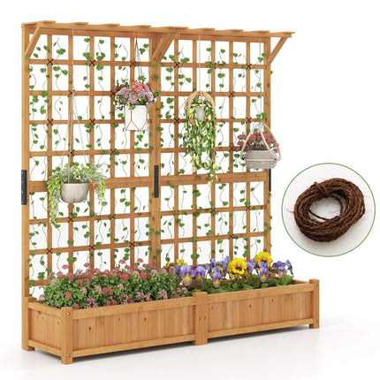 Wooden Planter Box with Trellis and Roof, 3-in-1 Design