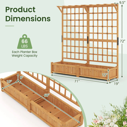Wooden Planter Box with Trellis and Roof, 3-in-1 Design