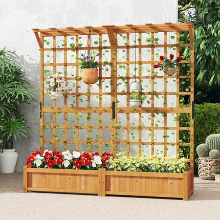 Wooden Planter Box with Trellis and Roof, 3-in-1 Design