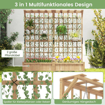Jardinière en bois avec treillis et toit, modèle 3 en 1