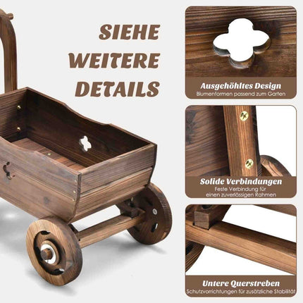 Chariot à jardinières en bois avec roulettes, 68 x 38,5 x 53,5 cm
