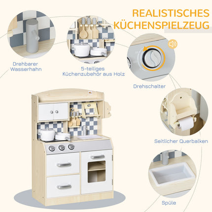 Cuisine De Jeu En Bois Pour Enfants, Jouet De Cuisine Avec Brume, Jet D'Eau, Lumières Et Musique, 3-6 Ans
