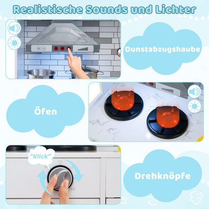 Cuisine en bois pour enfants avec lumières et sons, design modulaire