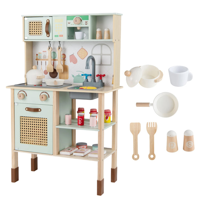 Cuisine en bois pour enfants avec effets lumineux et sonores, verte