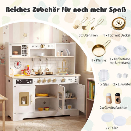 Cuisine en bois pour enfants avec effets lumineux et sonores, incluant 14 accessoires
