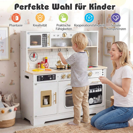 Cuisine en bois pour enfants avec effets lumineux et sonores, incluant 14 accessoires