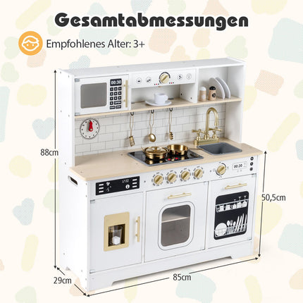 Cuisine en bois pour enfants avec effets lumineux et sonores, incluant 14 accessoires