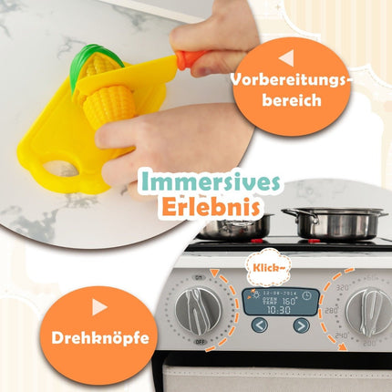 Cuisine en bois avec lumière, son, distributeur d'eau et machine à laver