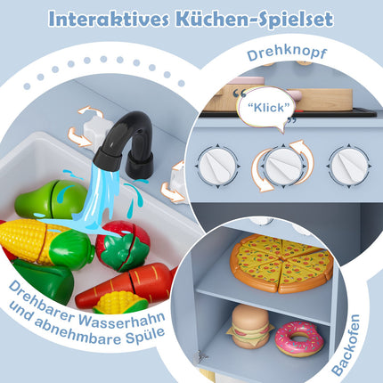 Spielküche aus Holz mit Lichtern, Geräuschen, Backofen und Spülbecken