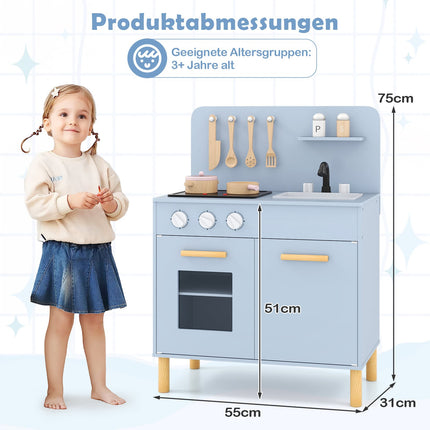 Spielküche aus Holz mit Lichtern, Geräuschen, Backofen und Spülbecken