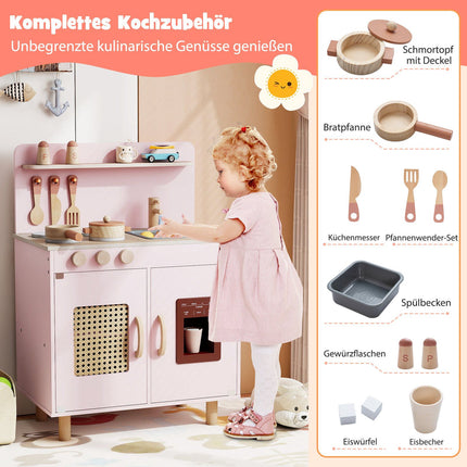 Cuisine jouet en bois avec rangements, lumières et sons, rose
