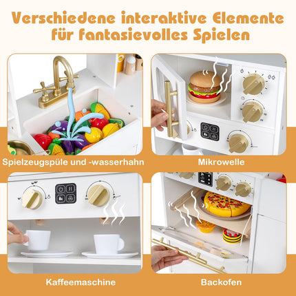 Cuisine en bois pour jouer avec cuisinière, évier, lumière et son