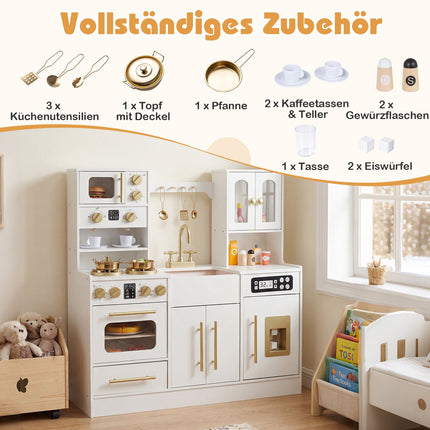 Cuisine en bois pour jouer avec cuisinière, évier, lumière et son