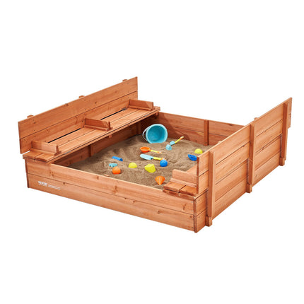 Wooden Sandbox 52 x 47 in, Foldable Bench, Liner