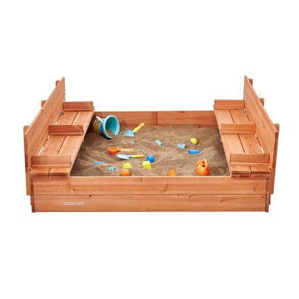 Wooden Sandbox 52 x 47 in, Foldable Bench, Liner