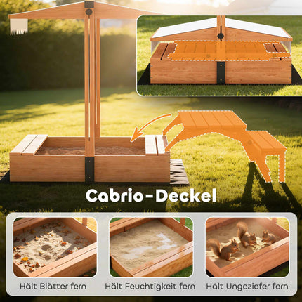 Bac à sable en bois avec toit réglable et table de pique-nique
