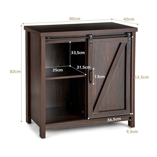 Buffet en bois avec portes coulissantes et 4 étagères, 80 x 40 x 82 cm