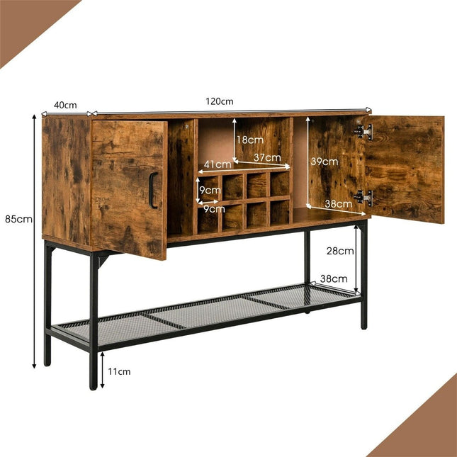 Sideboard aus Holz mit Weinregal &amp; Türen Küchenschrank 120 x 40 x 85 cm Rustikal Braun