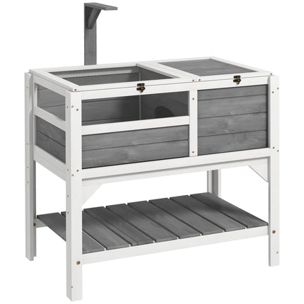 Wooden Tortoise House with Shelf and Lamp Holder, Acrylic Windows, Light Grey