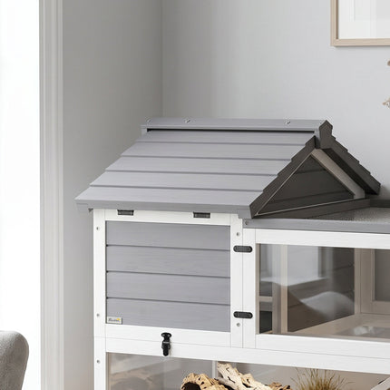 Maison en bois pour tortue à deux niveaux avec support de lampe