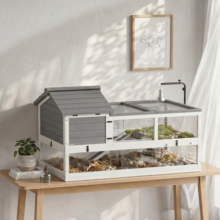 Maison en bois pour tortue à deux niveaux avec support de lampe