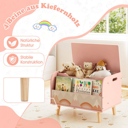 Hölzerne Spielzeugkiste mit Frontregal & Deckel – Rosa