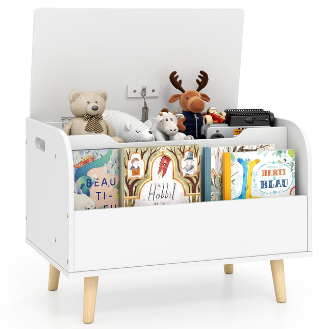 Coffre à jouets en bois avec étagère avant et couvercle - Blanc