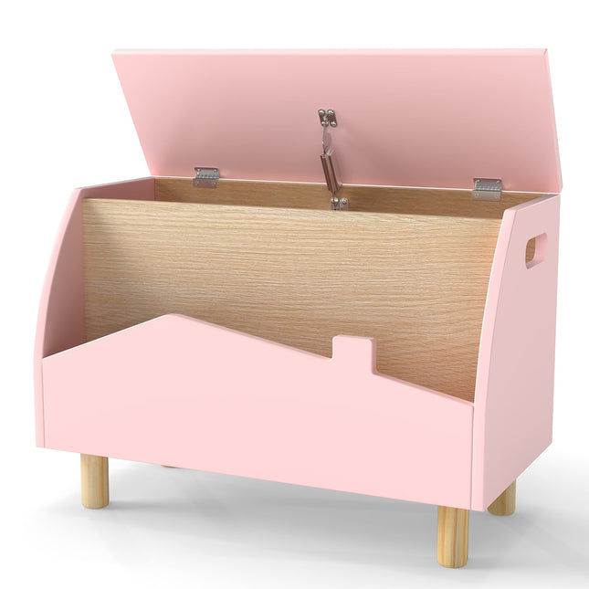 Coffre à jouets en bois avec étagère, rose, 60 x 30 x 44 cm