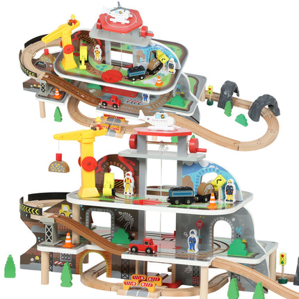 Circuit de train en bois, 79 pièces, 4 niveaux, extensible