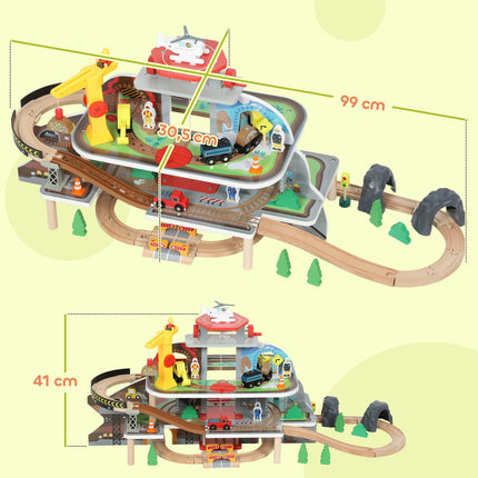Circuit de train en bois, 79 pièces, 4 niveaux, extensible
