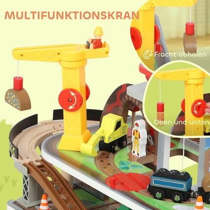 Circuit de train en bois, 79 pièces, 4 niveaux, extensible